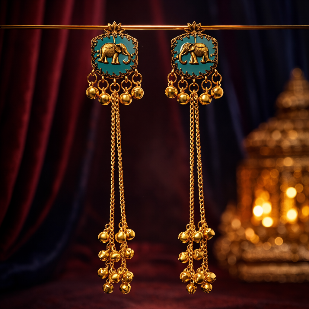 Rajsi Haathi Kashmiri Ghunghroo Earrings - Pastel Green
