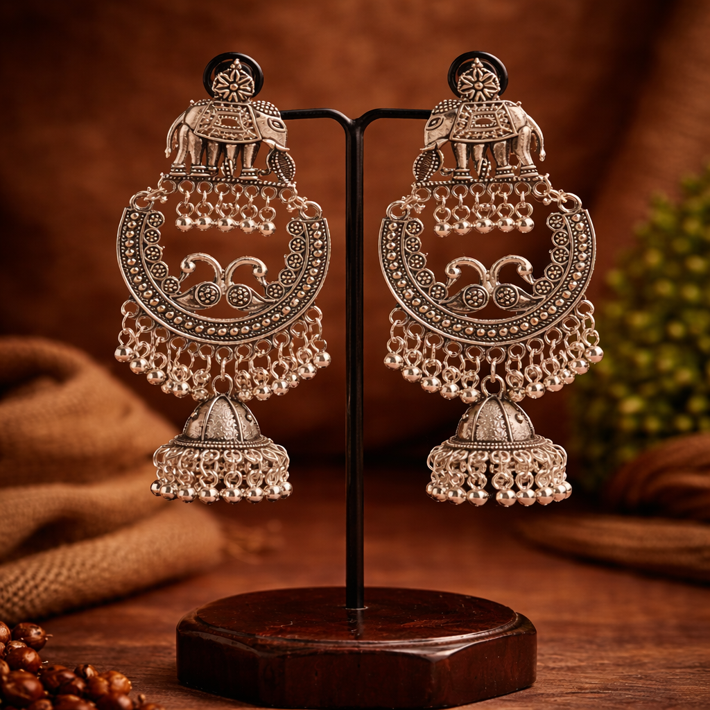 “Gajika Antique Oxidised Jhumka