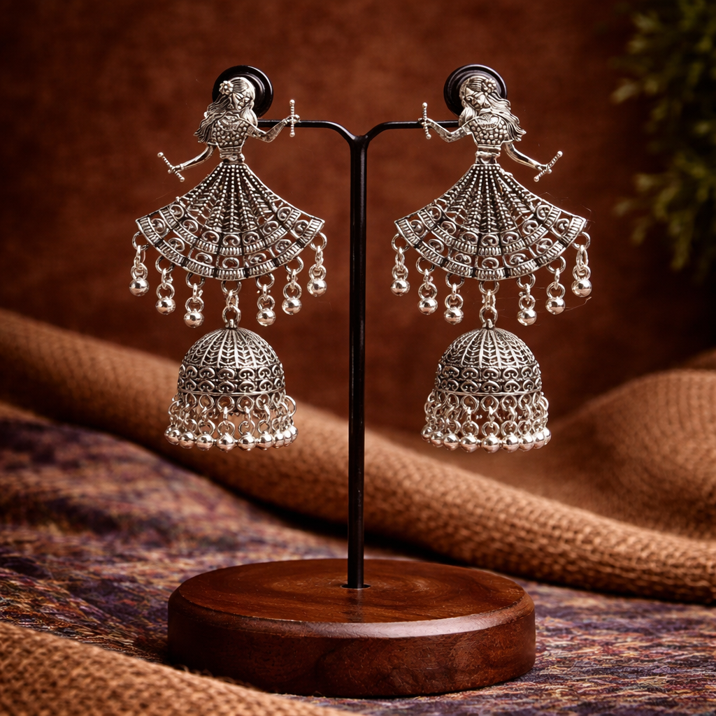 Nritya Oxidised Jhumka Earrings