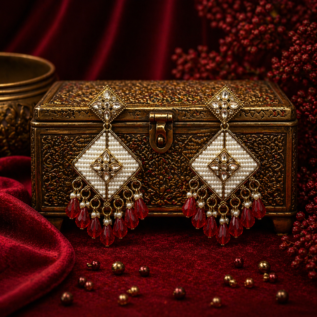 Ruby Pearl Kundan Drop Earrings
