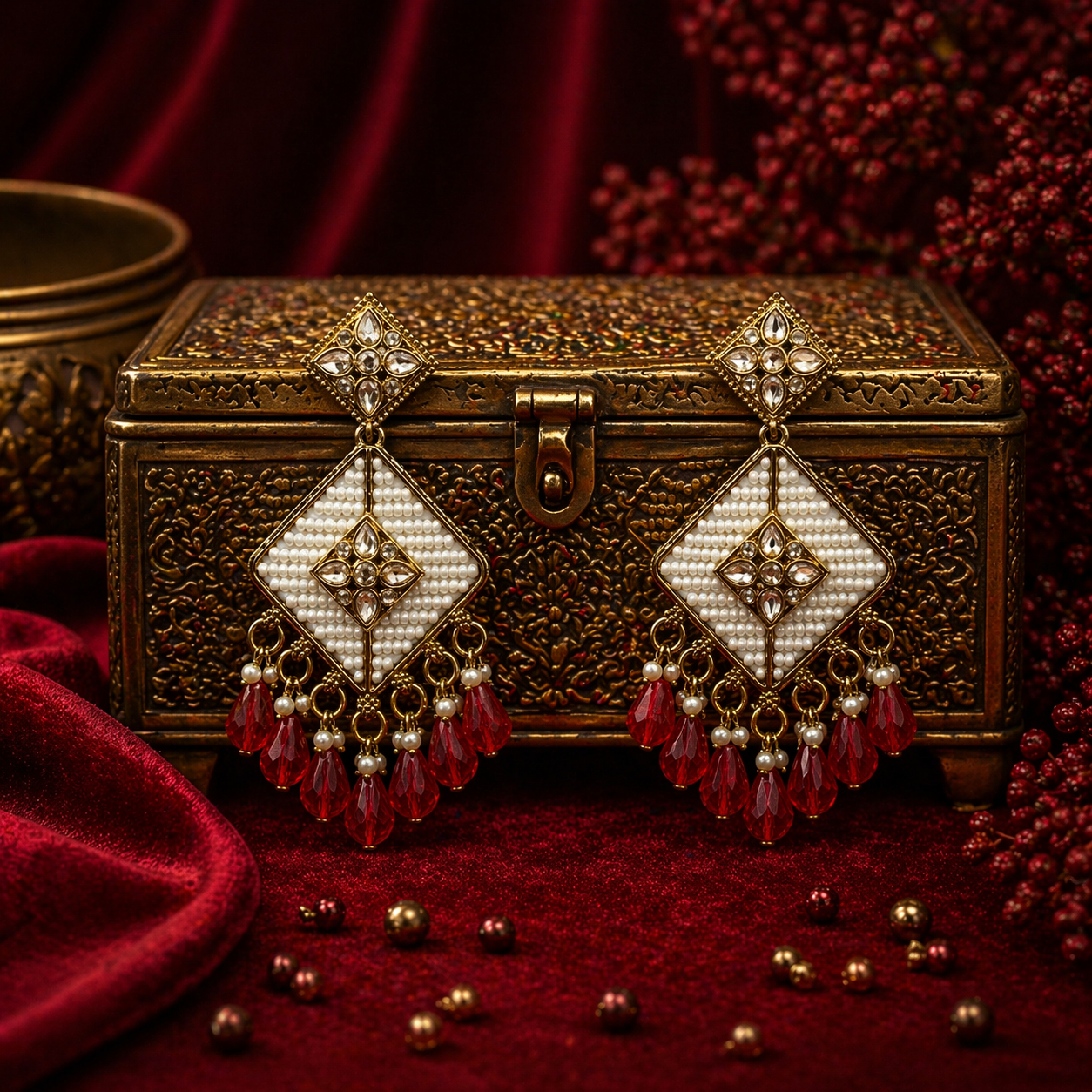 Ruby Pearl Kundan Drop Earrings