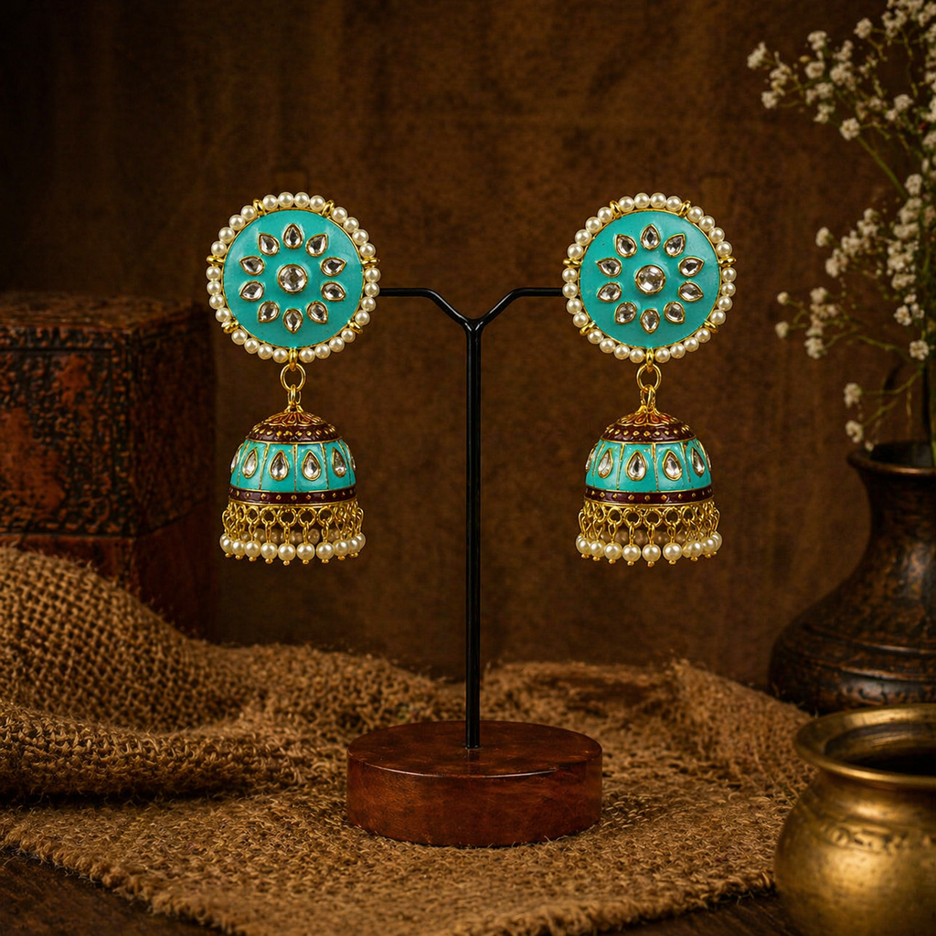 Meenakari Jhumka Earrings- turquoise