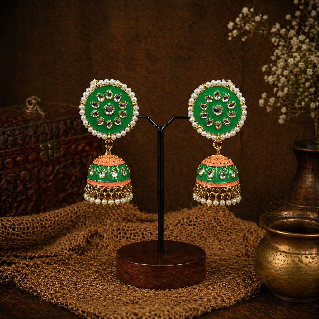 Meenakari Jhumka Earring-Green
