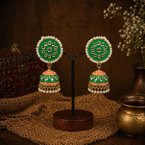 Meenakari Jhumka Earring-Green