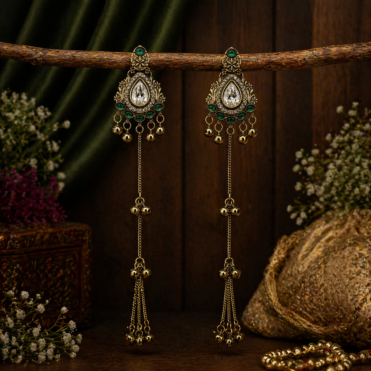 Noor Premium Kashmiri Earring-Green