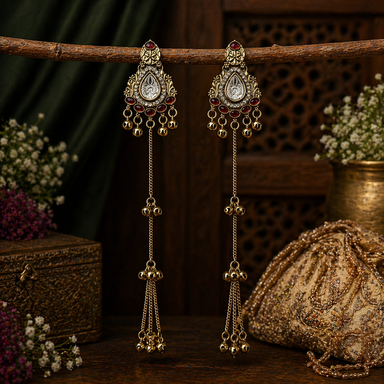 Noor Premium Kashmiri Earring-Red