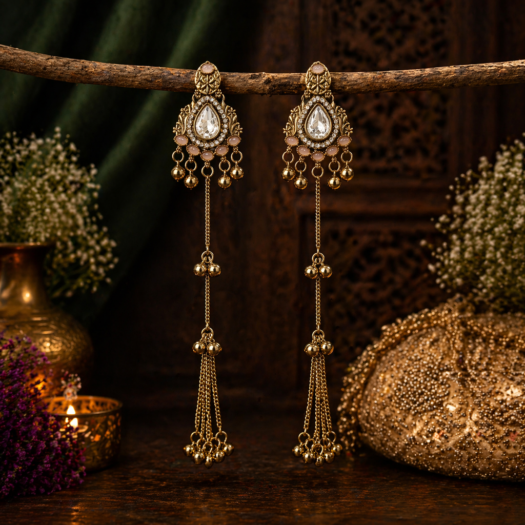 Noor Premium Kashmiri Earring-Peach