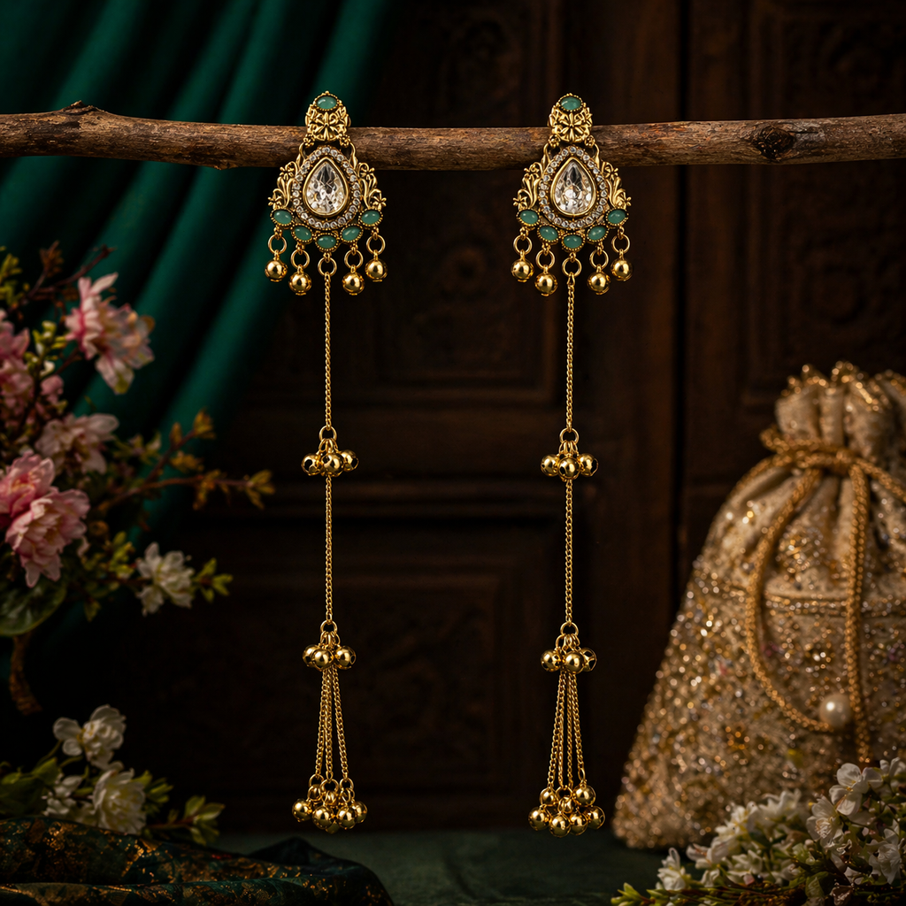 Noor Premium Kashmiri Earring-Sea Green