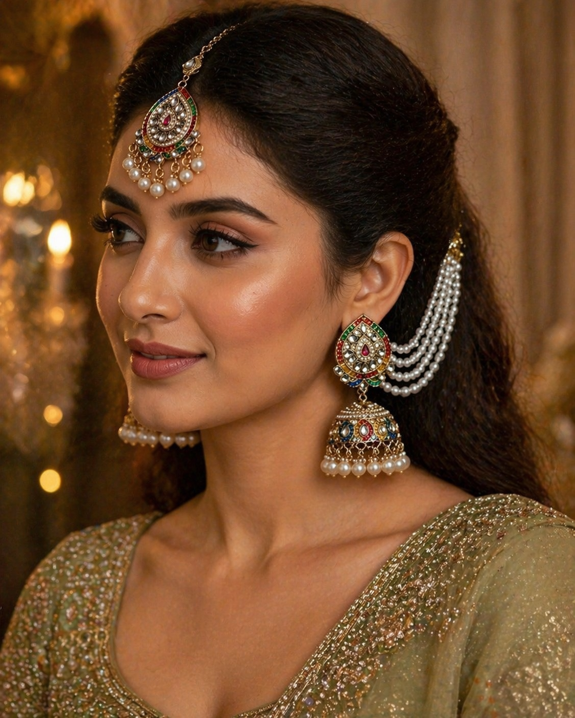 Nayra Jadau Jhumka Earrings with Sahara - Multi