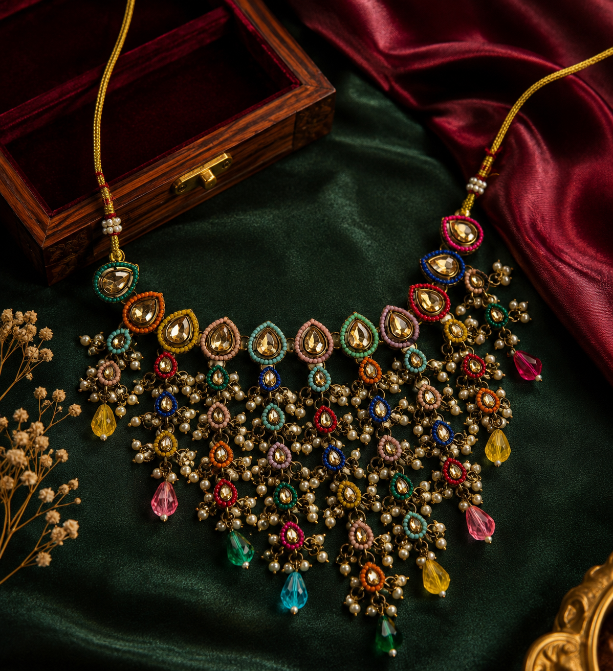Navratan Jhalar Necklace Set