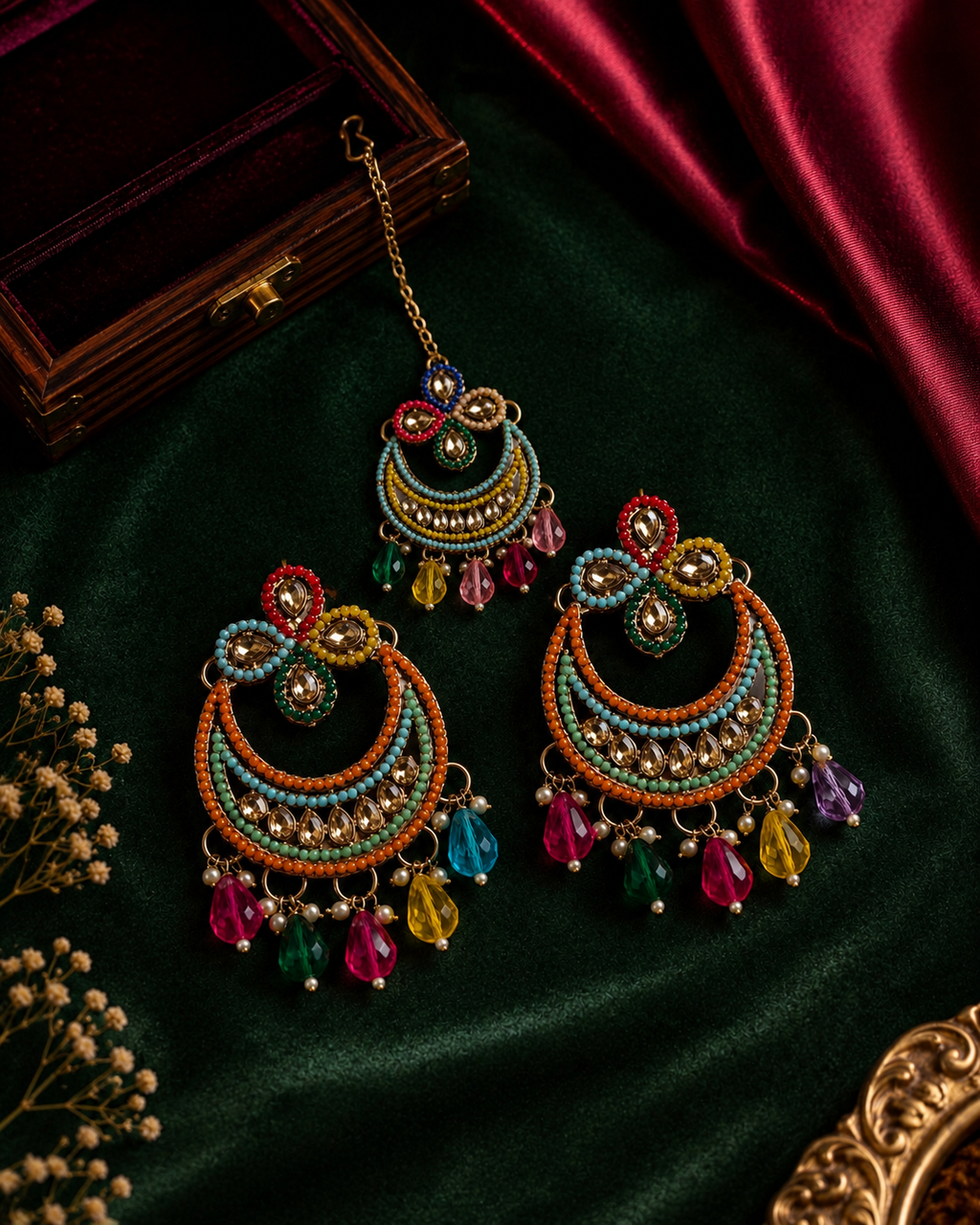 Navratan Jhalar Necklace Set