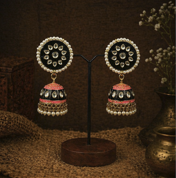 Meenakari Jhumka Earrings-Black