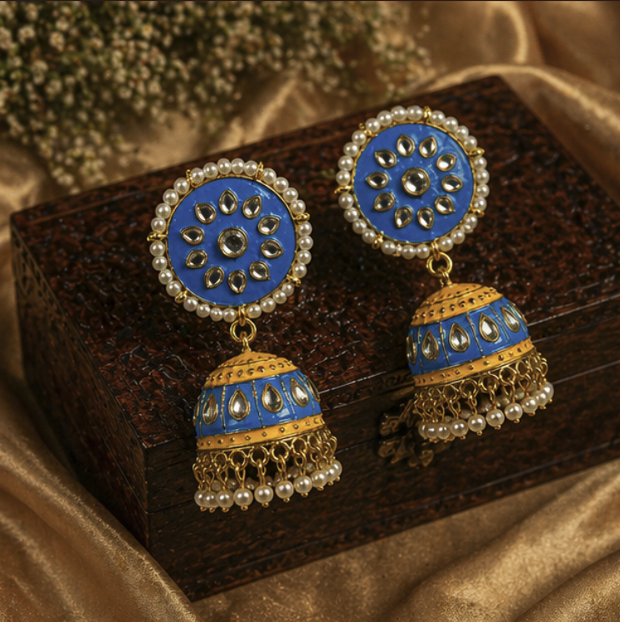 MeenaKari Jhumka Earrings-Blue