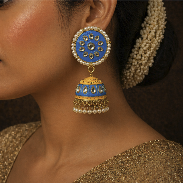 MeenaKari Jhumka Earrings-Blue
