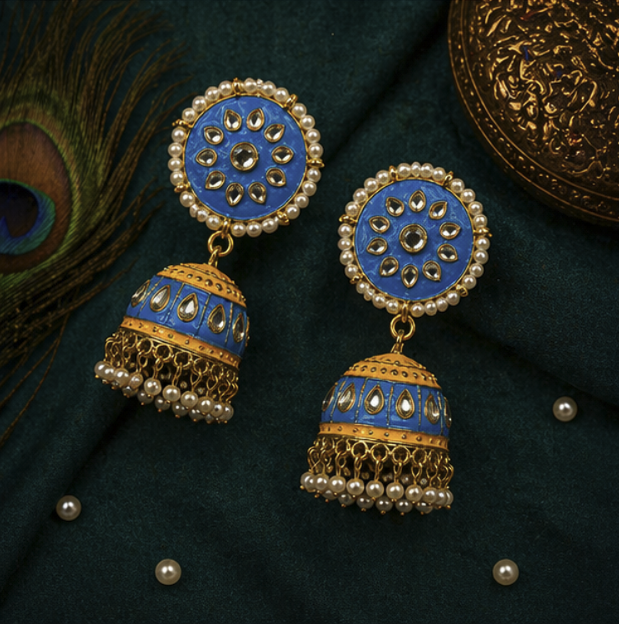 MeenaKari Jhumka Earrings-Blue
