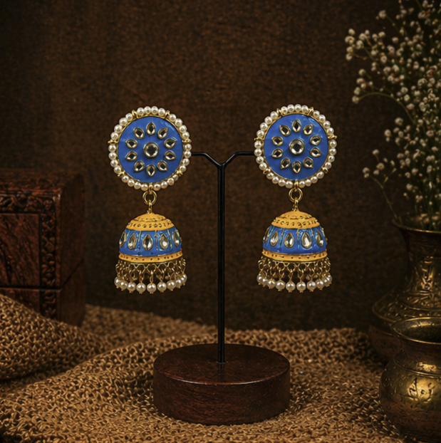 MeenaKari Jhumka Earrings-Blue