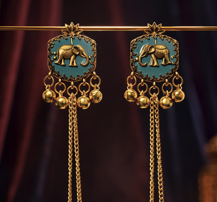 Rajsi Haathi Kashmiri Ghunghroo Earrings - Pastel Green