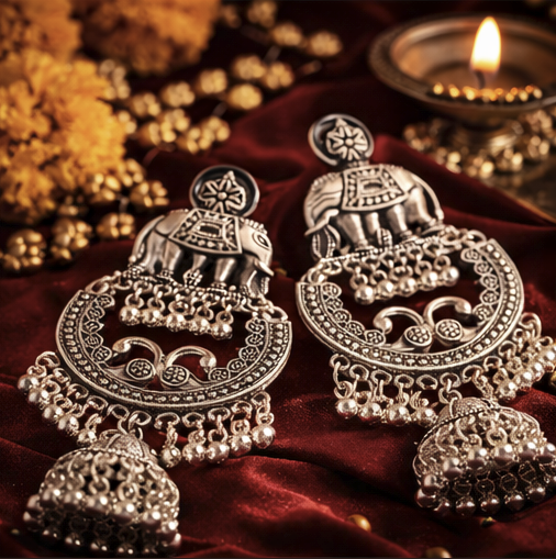 “Gajika Antique Oxidised Jhumka