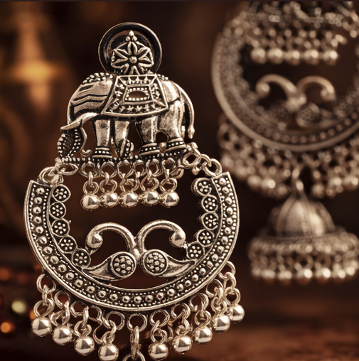 “Gajika Antique Oxidised Jhumka