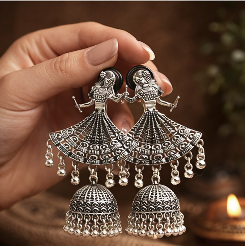 Nritya Oxidised Jhumka Earrings