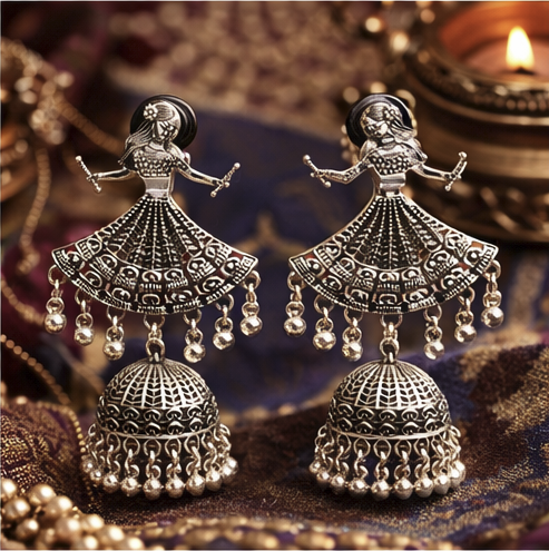 Nritya Oxidised Jhumka Earrings