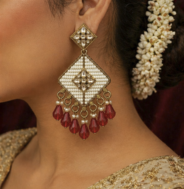 Ruby Pearl Kundan Drop Earrings