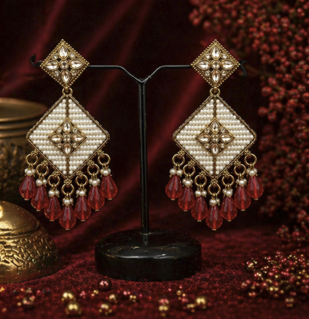 Ruby Pearl Kundan Drop Earrings