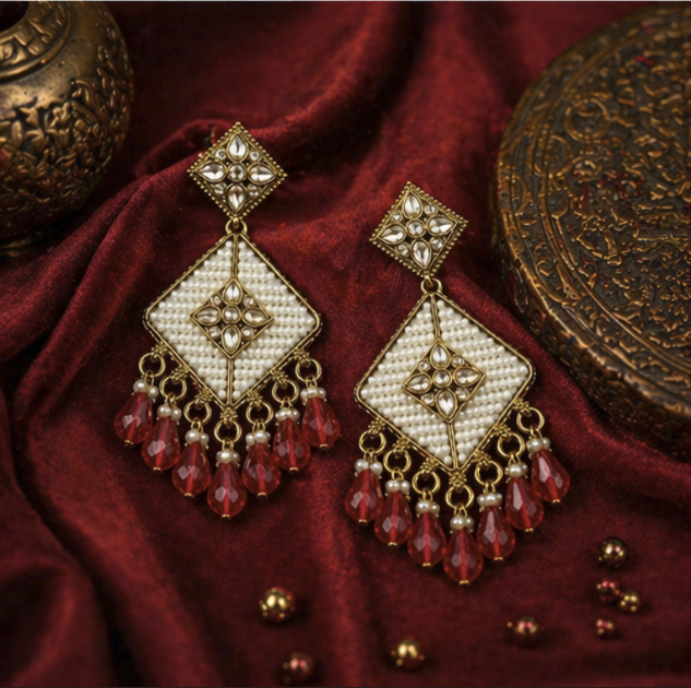Ruby Pearl Kundan Drop Earrings