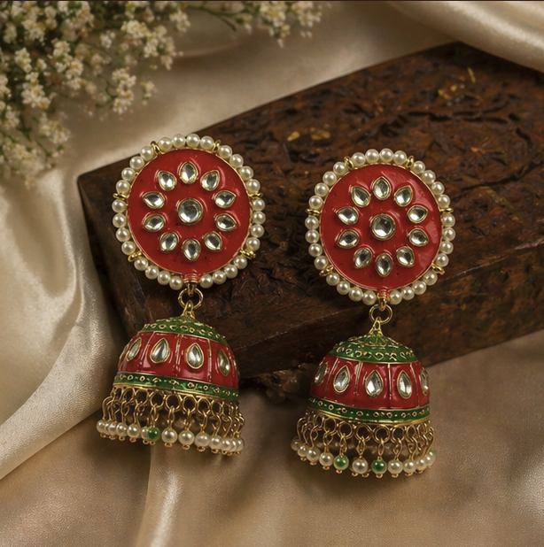 Japuri Meenakari Jhumka- Red
