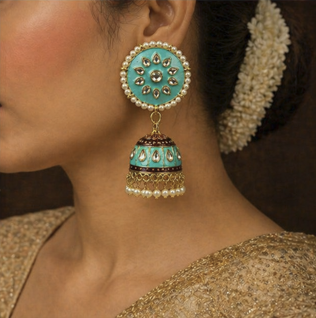 Meenakari Jhumka Earrings- turquoise