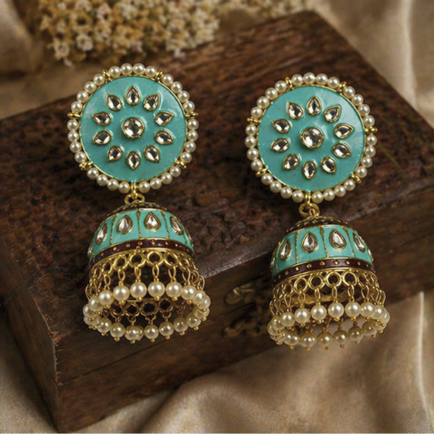Meenakari Jhumka Earrings- turquoise