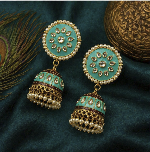 Meenakari Jhumka Earrings- turquoise