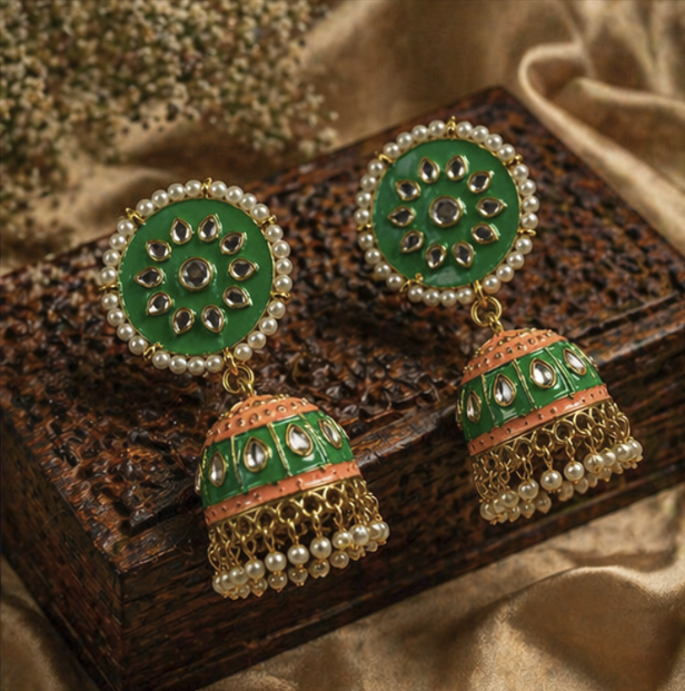 Meenakari Jhumka Earring-Green