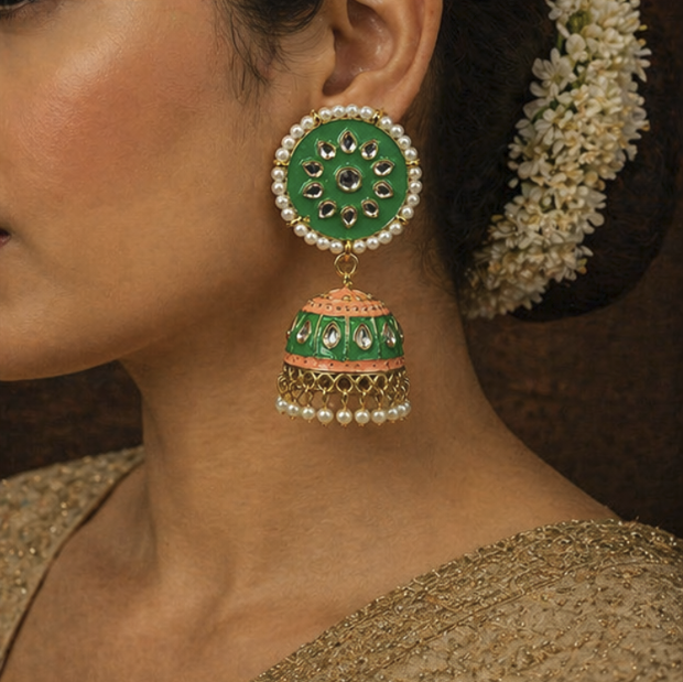 Meenakari Jhumka Earring-Green