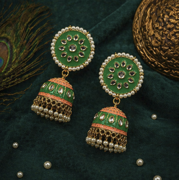 Meenakari Jhumka Earring-Green