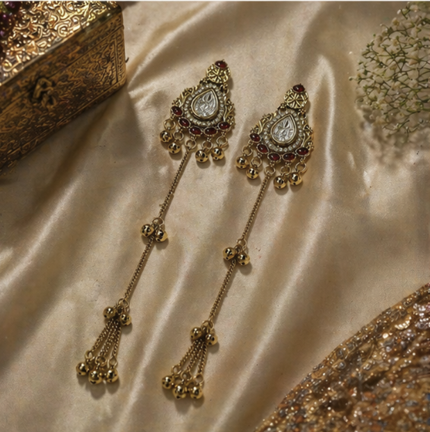 Noor Premium Kashmiri Earring-Red