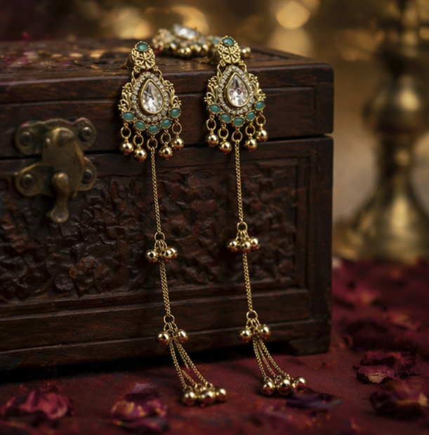Noor Premium Kashmiri Earring-Sea Green
