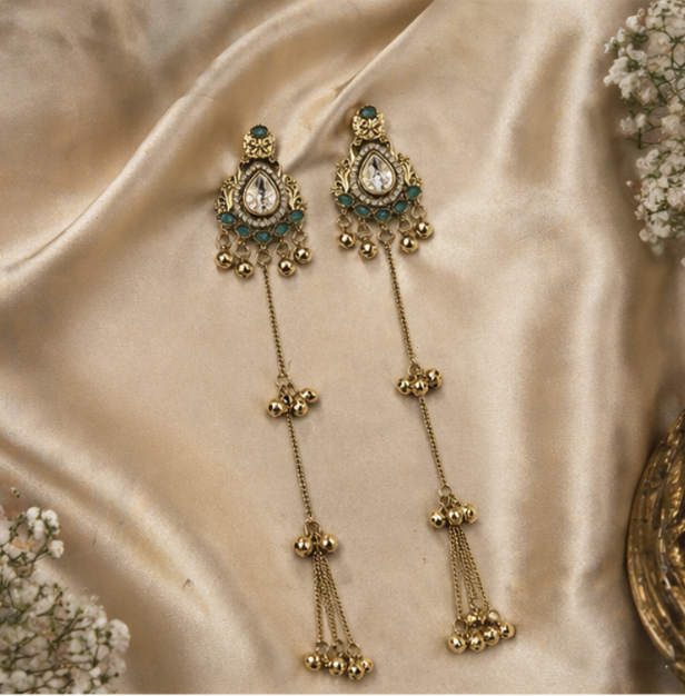 Noor Premium Kashmiri Earring-Sea Green